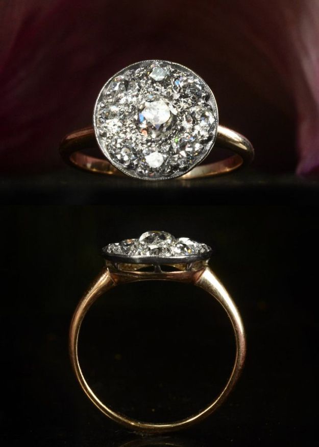 The sheer impact of the pavé cut diamonds within this gold circular setting, makes this an absolutely perfect engagement ring. (or just a nice present).